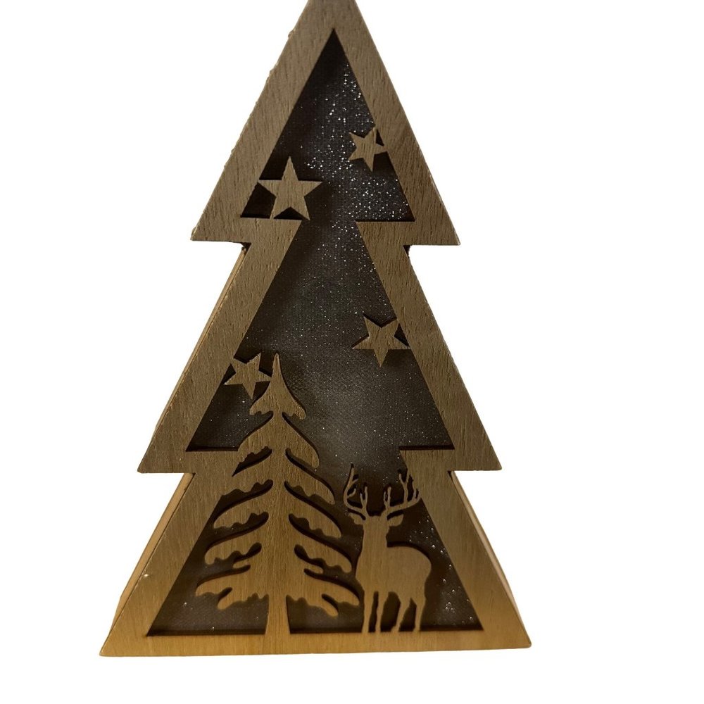 Fabulous Home LED Wooden Christmas Tree And Deer Sign With Lights New With Tags